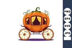 Pumpkin carriage vector with orange wheels and green vines f Product Image 1