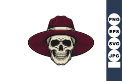Skull wearing wide brimmed red hat with beige band vector de Product Image 1