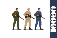 Three soldiers standing with rifles in green beige and blue Product Image 1