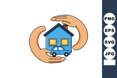 Home protection concept with blue house and car surrounded b Product Image 1