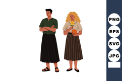 Young man and woman standing together in casual outfits hold Product Image 1