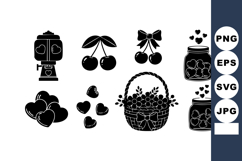 Cherry Icons Set Basket Jar Hearts Love Product Image 1