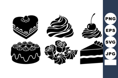 Black Silhouette Heart Cake Cherry Cupcake Vector Product Image 1