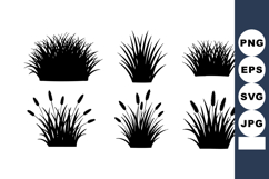 Vector Set Six Grass Reed Silhouettes Nature Product Image 1