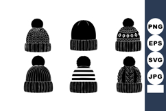 Winter Hats Knitted Beanies Pompom Vector Illustration Product Image 1