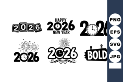 New Year 2026 Celebration Vector Icons Clock Fireworks Product Image 1