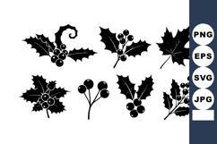 Holly Leaves and Berries Black Silhouette Vector Product Image 1