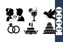 Wedding Love Couple Rings Cake Bird Drink Celebration Icons Product Image 1