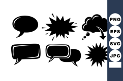 Black Silhouette Speech Bubbles Comic Shapes Vector Product Image 1