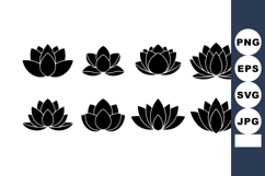 Lotus Flower Silhouette Vector Icons Set Simple Product Image 1
