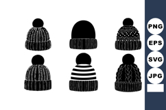 Knitted Winter Hats Pompom Beanie Vector Set Product Image 1