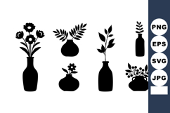 Black Silhouette Flower Vase Set Vector Illustration Product Image 1