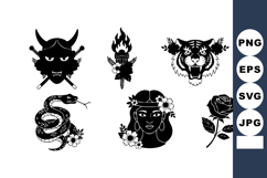 Traditional Tattoo Style Black Silhouette Vector Set Product Image 1