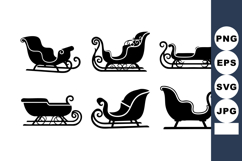Vintage Sleigh Silhouettes Black White Vector Set Product Image 1