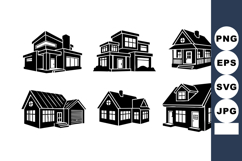 Black Silhouette Houses Vector Illustration Set Product Image 1