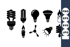 Black Silhouette Light Bulbs Candle Lamp Icons Product Image 1