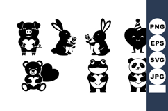 Cute Cartoon Animals Holding Hearts Vector Product Image 1