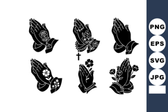Black Praying Hands Flowers Cross Vector Product Image 1