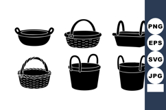 Black Basket Icon Set Shopping Storage Vector Product Image 1