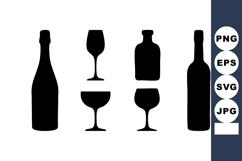 Black Silhouette Set Bottles Glasses Vector Product Image 1