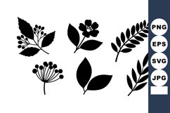 Black Silhouette Leaves And Floral Elements Vector Design Product Image 1