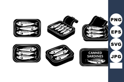 Black and White Canned Sardines Vector Set Product Image 1