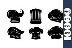 Set of Six Chef Hats Black Silhouette Vector Product Image 1