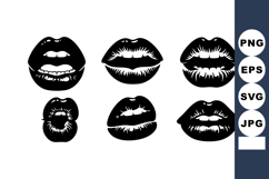 Black White Lips Vector Illustration Set Product Image 1