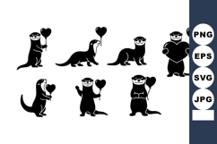 Otter Silhouettes Holding Heart Balloons Vector Product Image 1