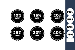 Black Circular Discount Percentage Icons Vector Set Product Image 1
