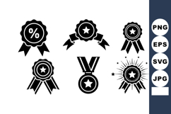 Black Award Ribbons And Medal Icons Vector Set Product Image 1