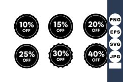 Black Round Discount Labels Percentage Off Icons Product Image 1