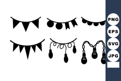 Black Party Garland Pennants Bulbs Vector Product Image 1