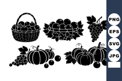 Black Silhouette Basket Vector Fruits Leaves Product Image 1