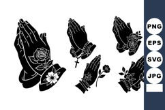 Praying Hands Flowers Rosary Beads Silhouette Vector Product Image 1