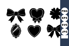 Decorative Black Bows Heart Mirror Silhouette Vector Product Image 1