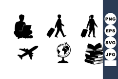 Travel And Study Icons Airplane Globe Books Laptop Product Image 1