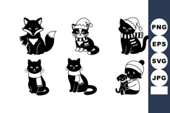 Cute Black Fox And Cats Winter Hats Vector Product Image 1