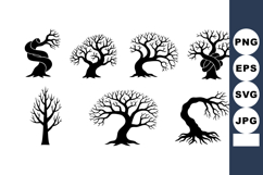 Black Silhouette Bare Trees Twisted Branches Vector Product Image 1
