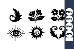 Vintage Floral Decorative Sun Eye Vector Art Product Image 1