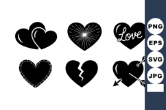 Six Black Heart Icons Love Theme Vector Product Image 1