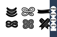 Set Six Black Ribbon Vector Knot Loop Shapes Product Image 1