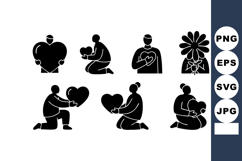 Love Care Silhouettes Holding Hearts Flowers Product Image 1