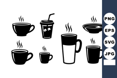 Black White Coffee Cups Vector Illustration Set Product Image 1
