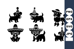 Cute Black Dogs Wearing Party Hats Glasses Vector Product Image 1