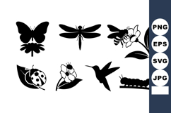 Insect and Flower Silhouette Vector Set Product Image 1