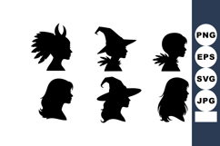 Silhouettes of Six Character Heads with Hats and Hairstyles Product Image 1