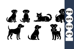 Black Silhouette Dogs And Cat Pet Animals Vector Product Image 1
