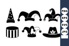 Black White Jester Hats and Carnival Headwear Vector Product Image 1