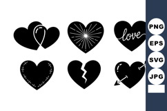 Six Black Heart Icons Love Broken Vector Product Image 1